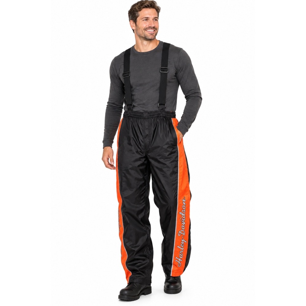 Harley-Davidson Reflective Rain Pants Suspenders Mens Size L Moto Biker Touring